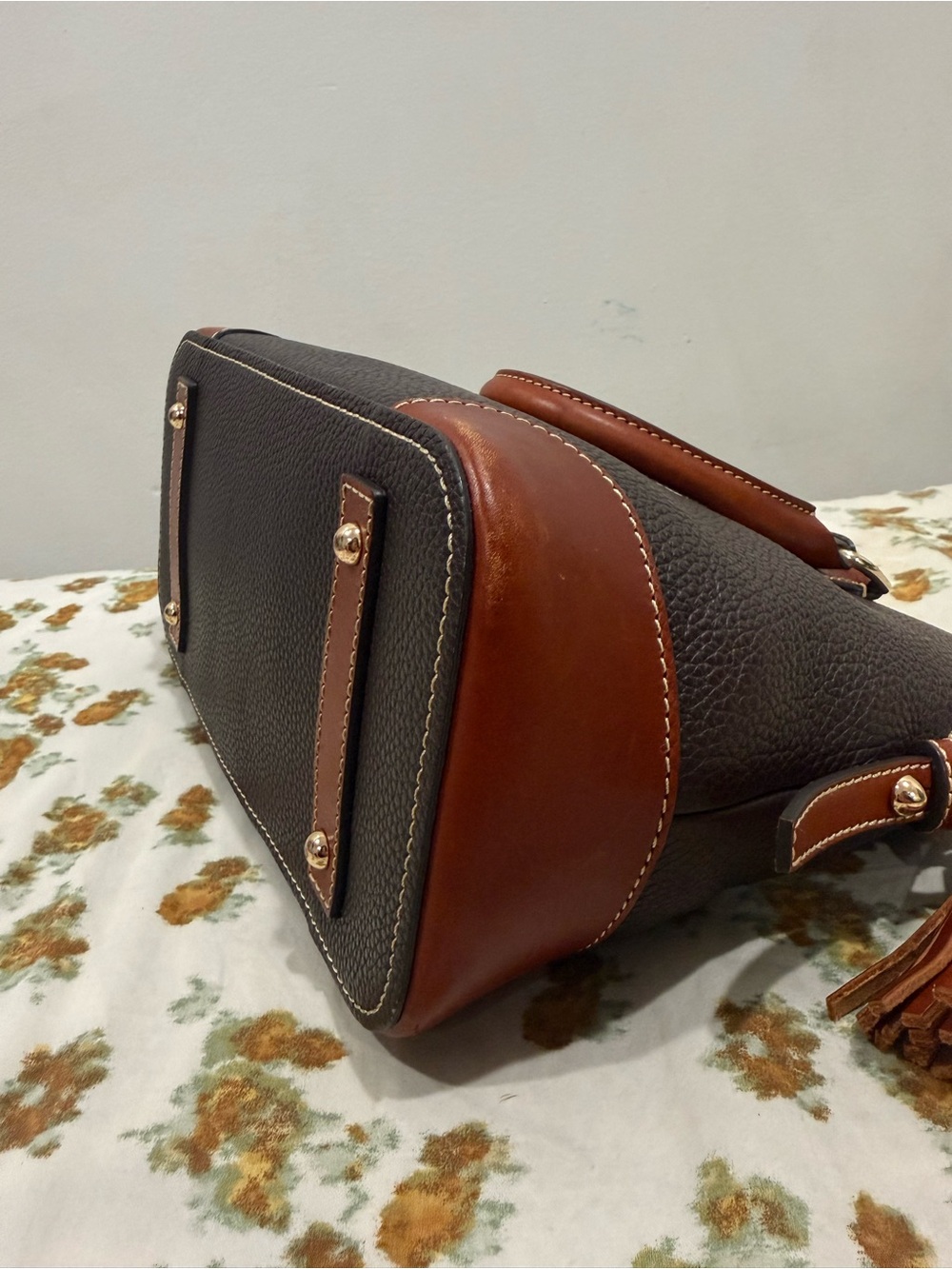 Dooney & Bourke Dark Brown Pebbled Leather Satchel - Picture 4 of 10